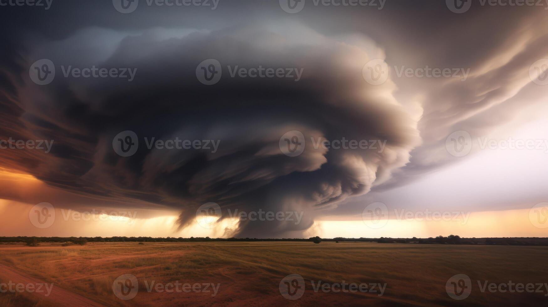 storm warning, supercell, heavy rain in summer, with hail. Generative Ai. photo