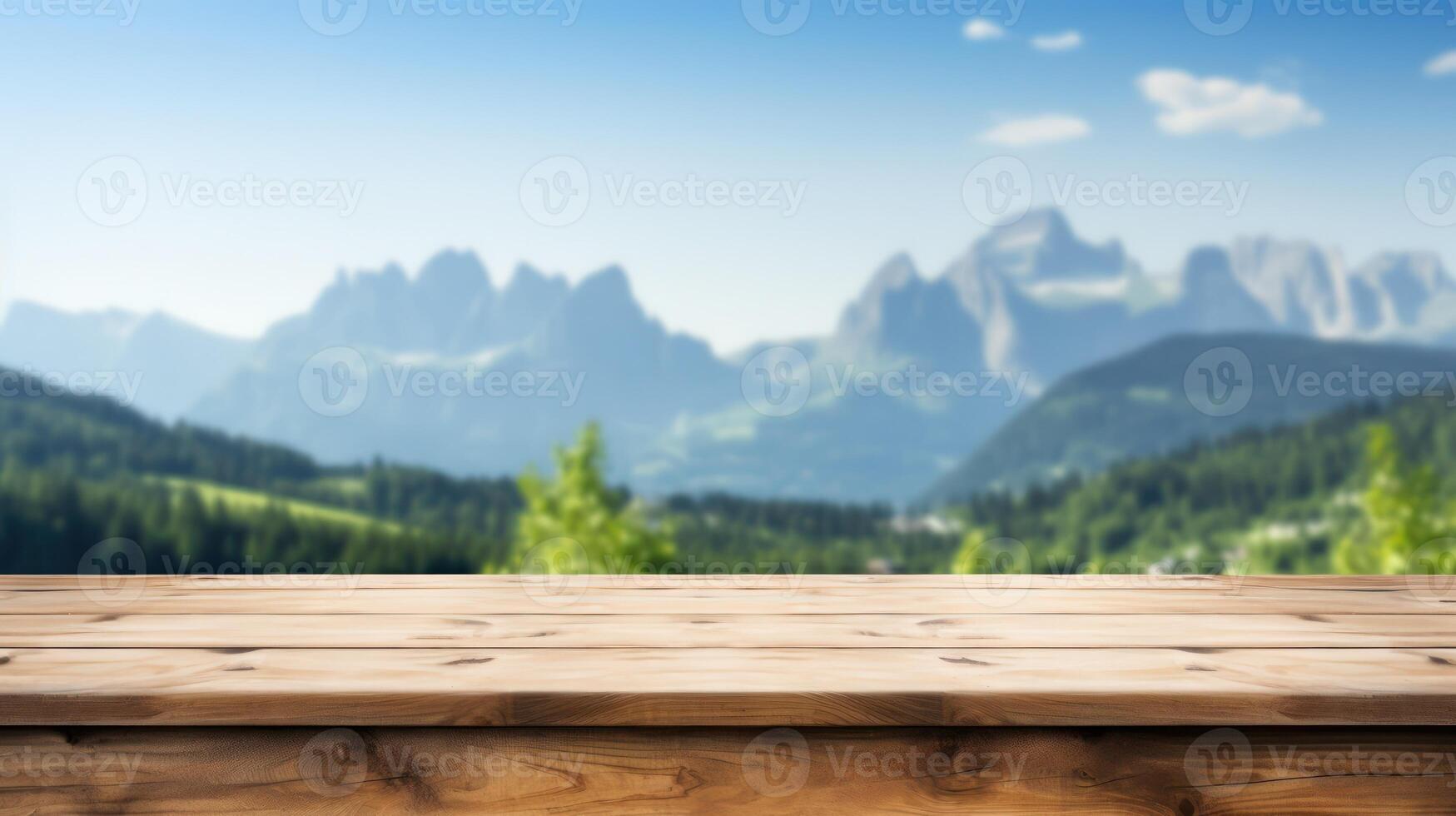 Wooden desk of free space for your decoration and summer landscape of beach. . photo