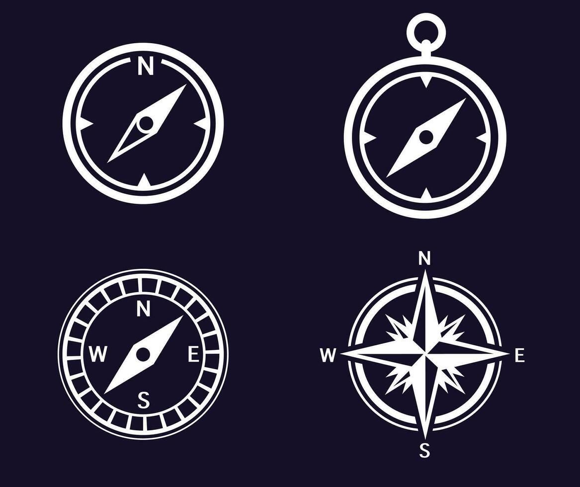 Images of wind rose, compass and direction of travel vector