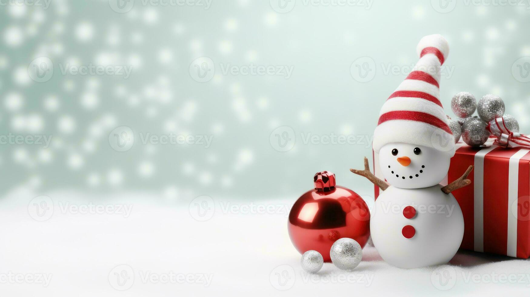 Christmas background with snowman, winter decoration. Generative Ai. photo