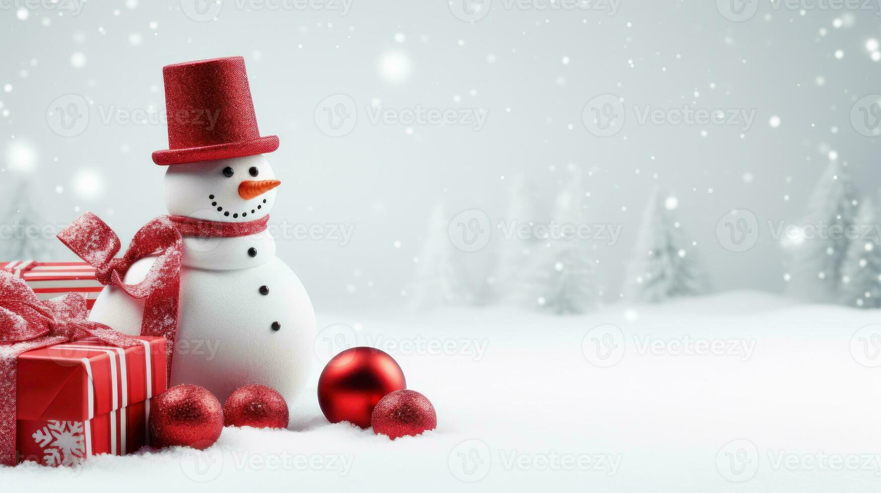 Christmas background with snowman, winter decoration. Generative Ai. photo