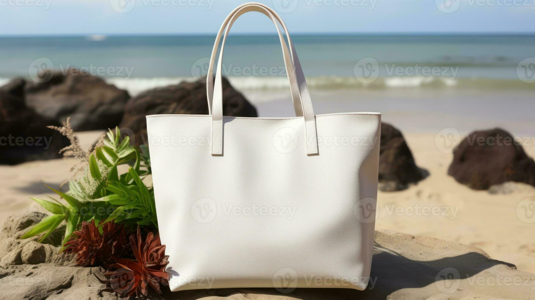 White tote bag canvas fabric. Cloth shopping sack mockup. Generative Ai. photo