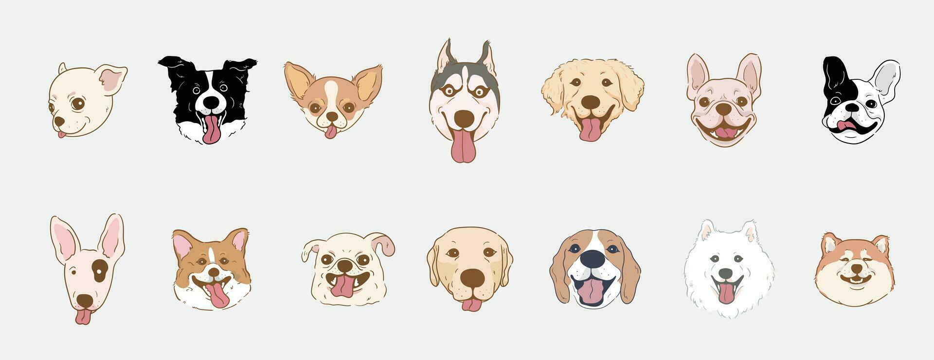 Dog face head set ,dog breeds portraits collection isolated vector