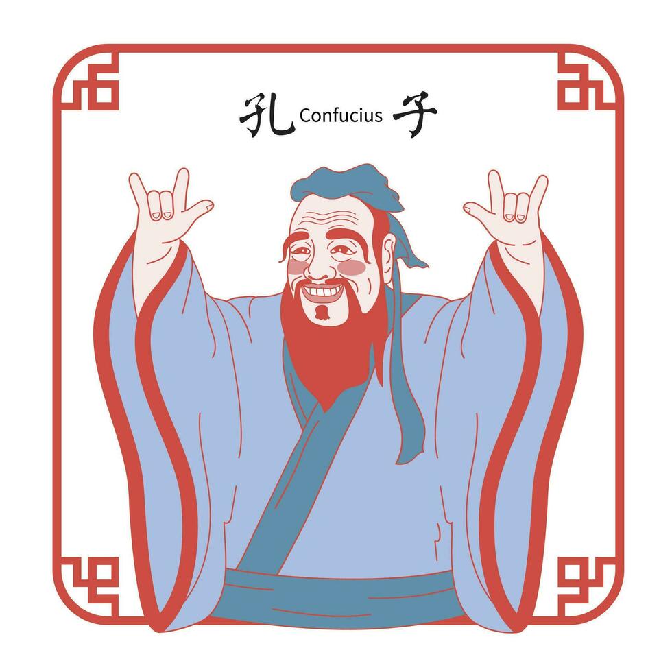 Confucius making the ILY sign gesture illustration, teacher's day,Chinese translation  Confucius vector