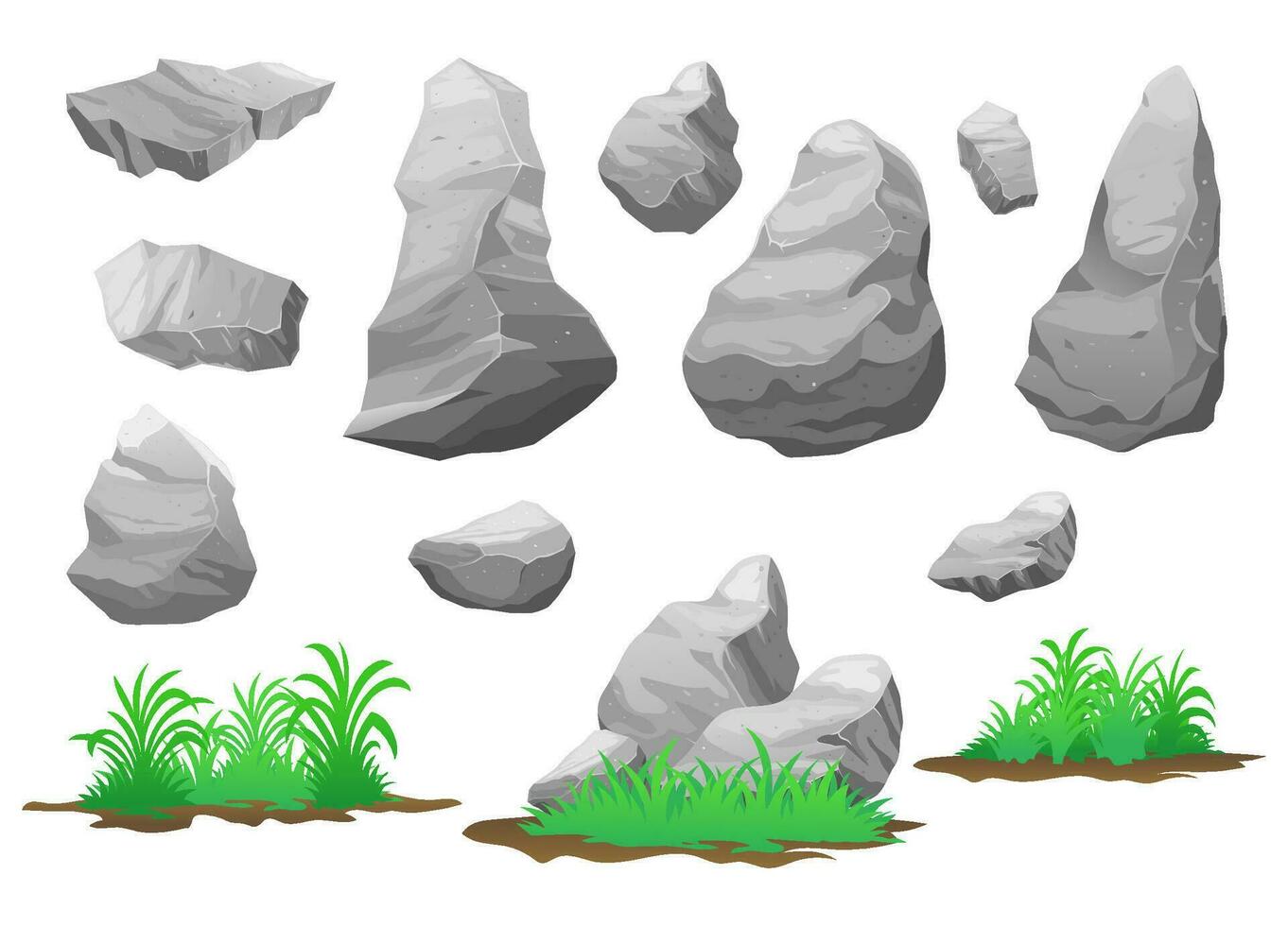 Object Set of Rocks and Grass vector