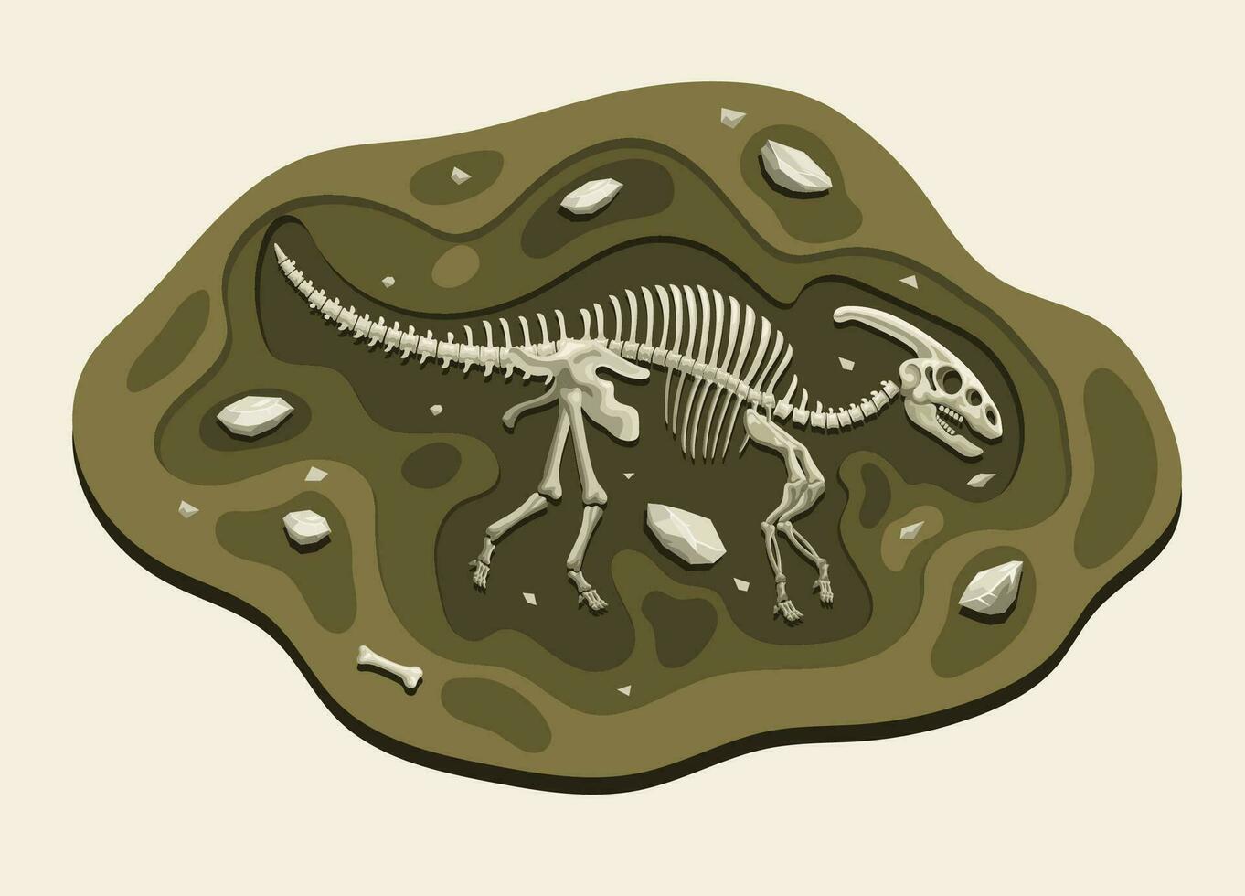 parasaurus dinosaurios arqueología fósil dibujos animados descubrir en el suelo vector