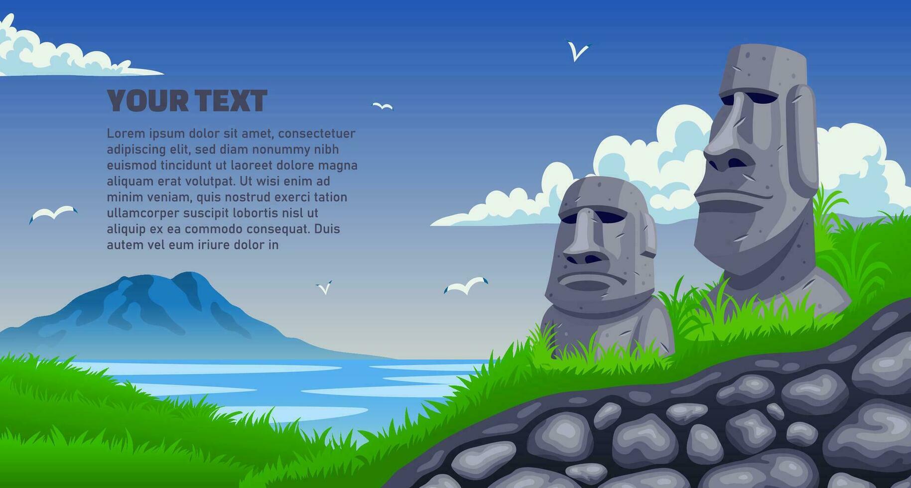 paisaje ilustración escena de moai estatuas en Pascua de Resurrección isla vector
