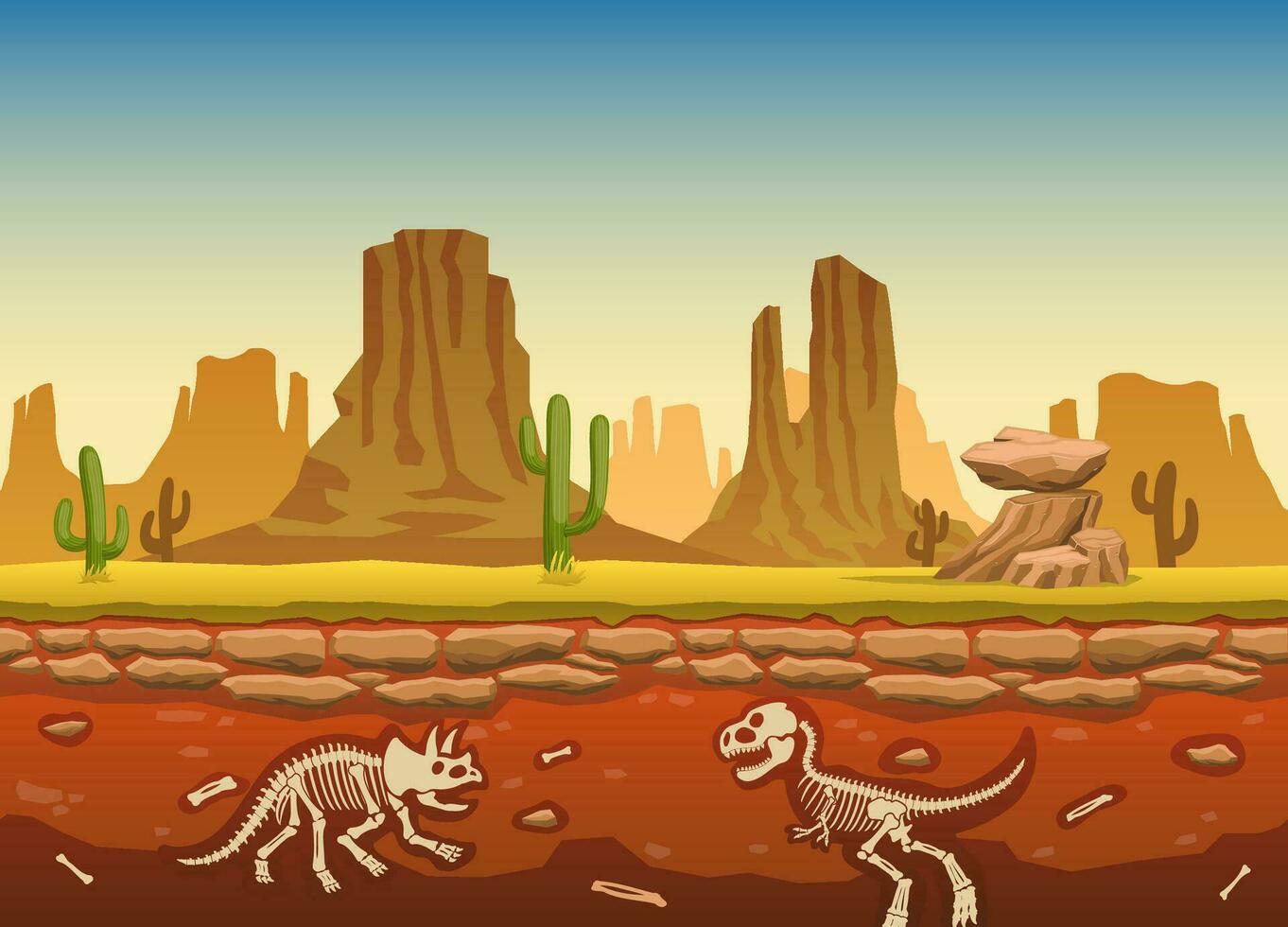 Dinosaur Fossil buried underground at the Sand Desert, Seamless For Game Design vector