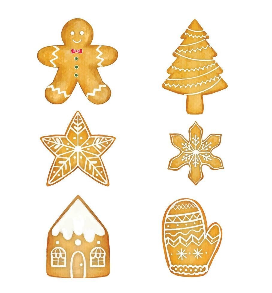 conjunto de Navidad Galleta pan de jengibre vector