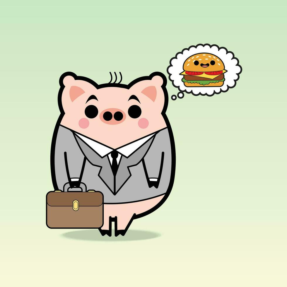 Pig Cartoon Character thinking about burger free digital art vector