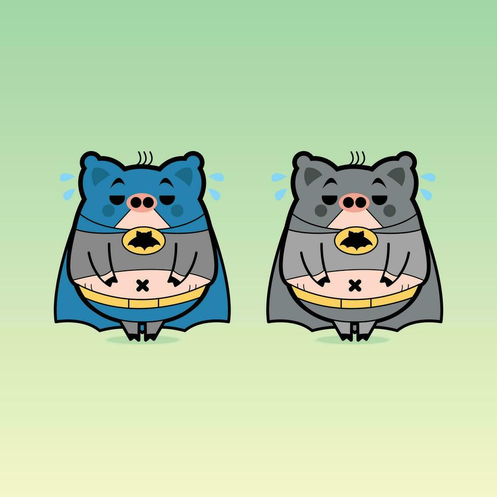 Batman Pig Cartoon Character Free Vector Illustrations