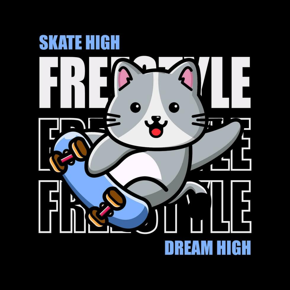 camiseta diseño patinar alto sueño alto con linda animal montando patineta vector