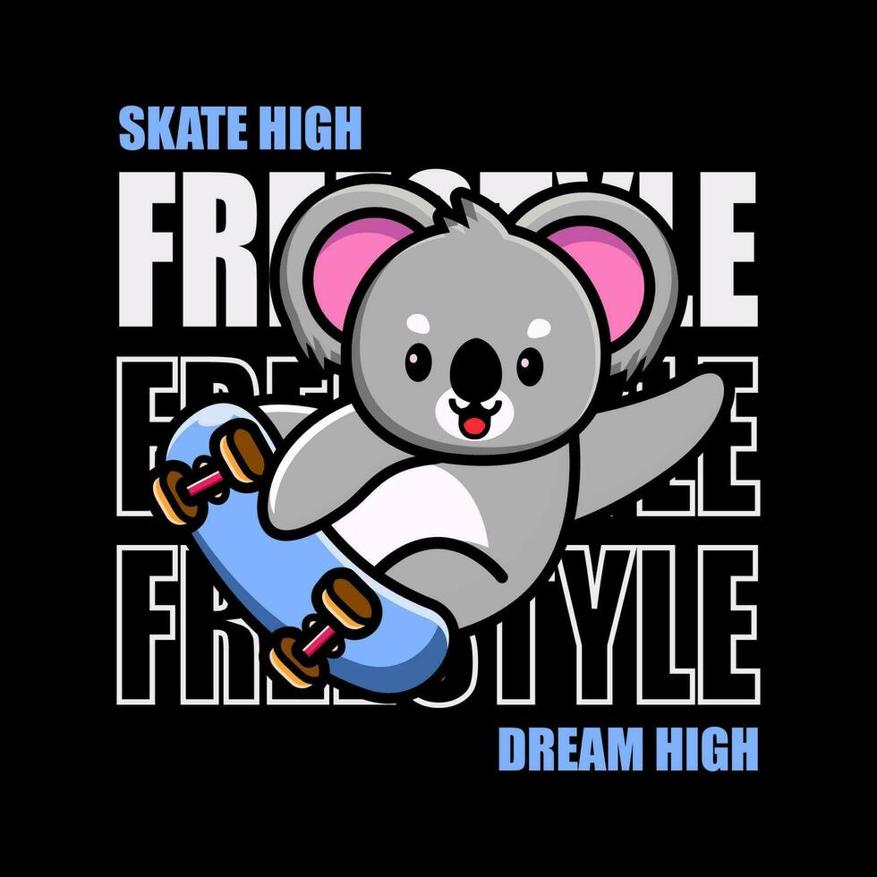 T-shirt design skate high dream high with cute animal riding skateboard vector