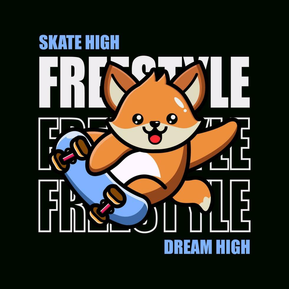 camiseta diseño patinar alto sueño alto con linda animal montando patineta vector