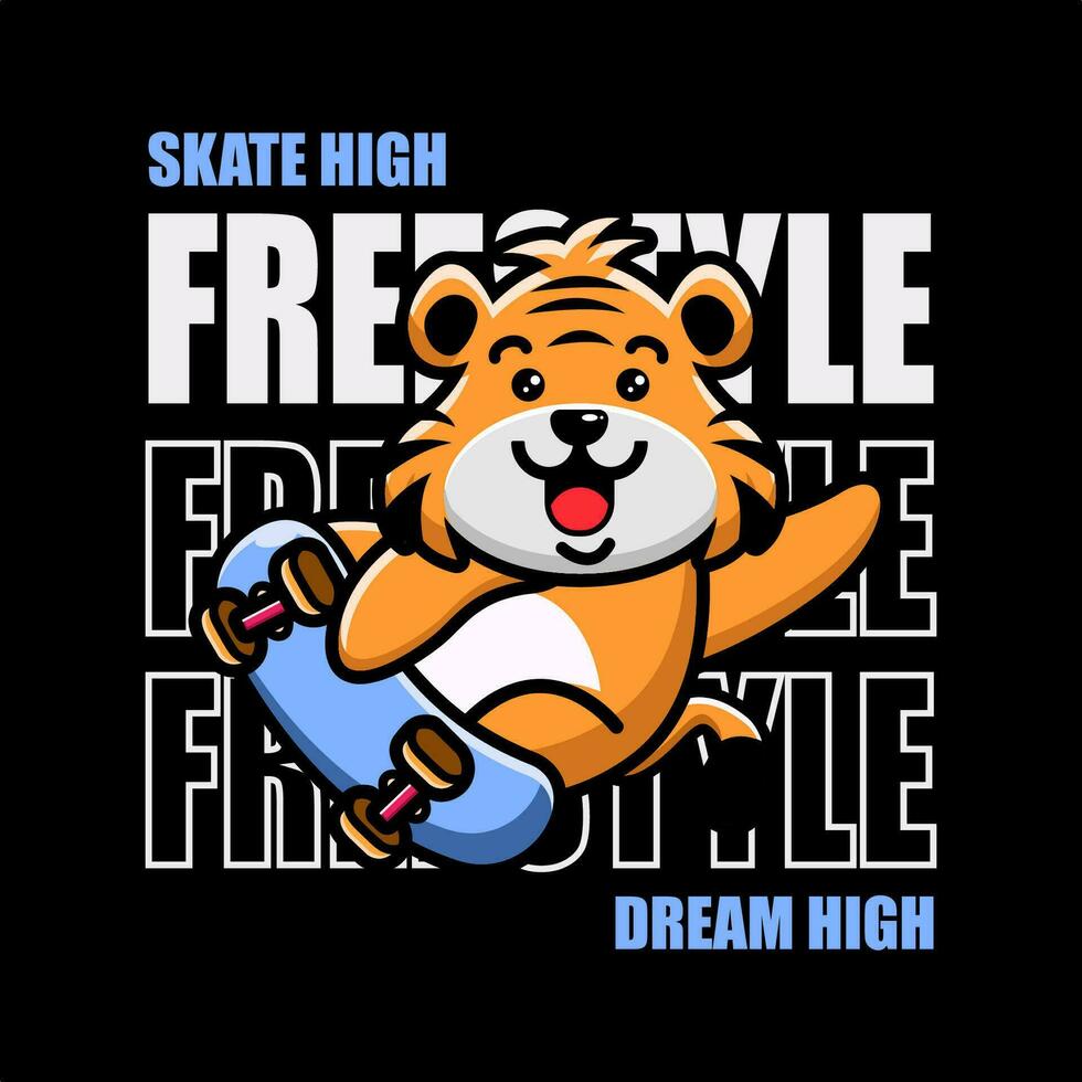 T-shirt design skate high dream high with cute animal riding skateboard vector