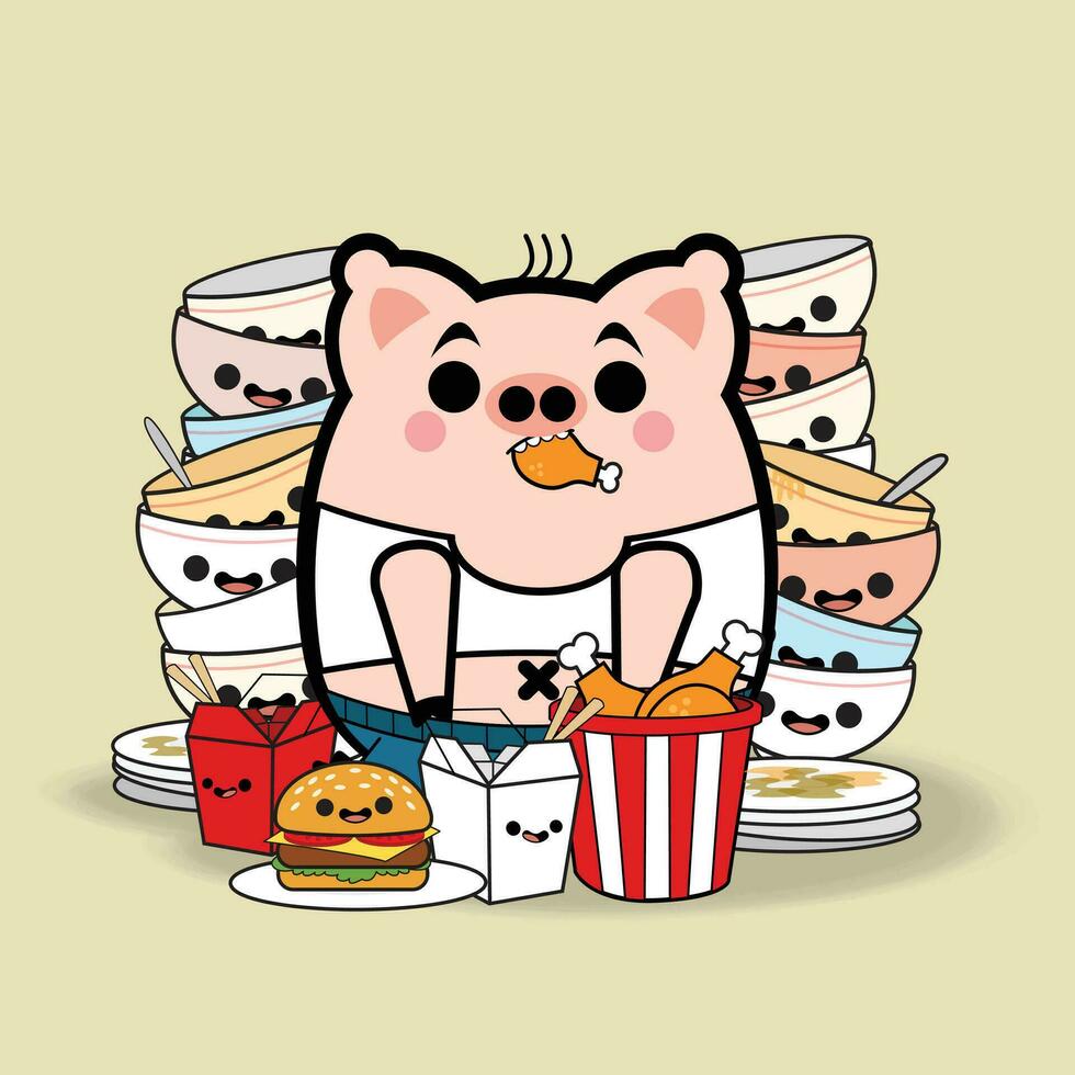 Foodie Pig Cartoon Character Free Vector Illustrations
