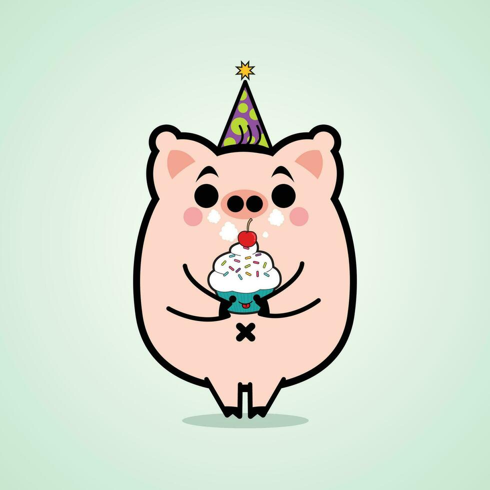 Pig Birthday Cartoon Character Free Vector Illustrations