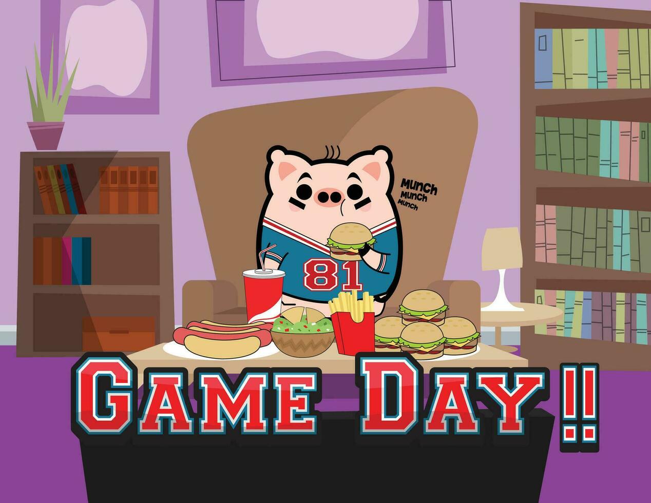 Game Day Pig Cartoon Character Free Vector Design