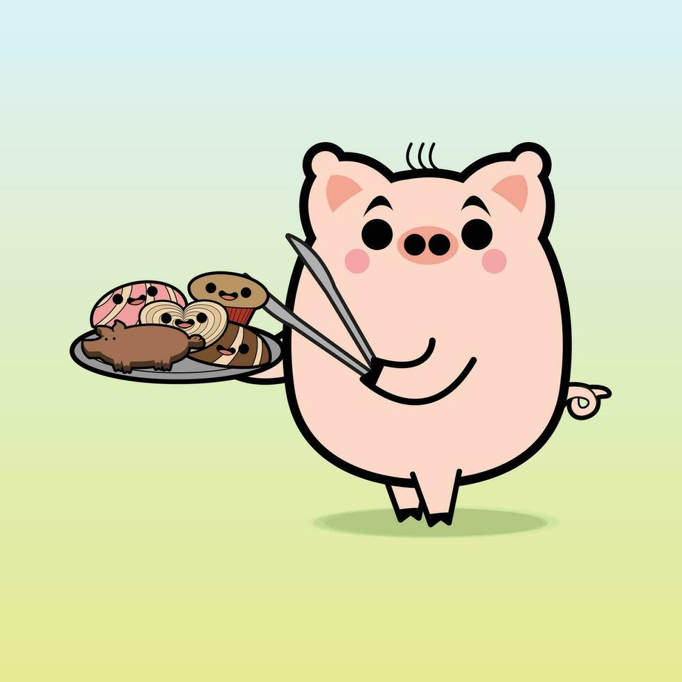 Pig with food free digital illustrations vector