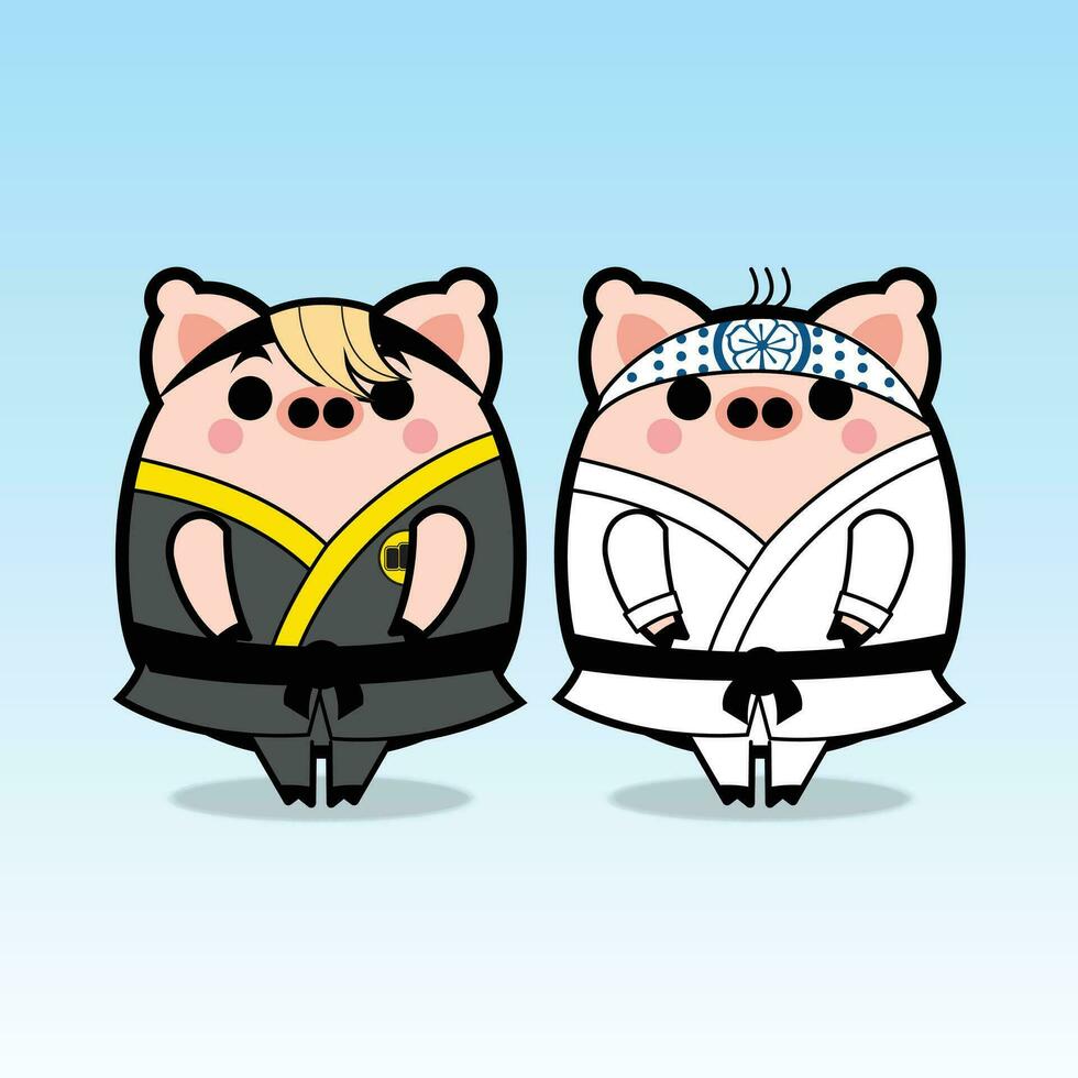 Karate Pig Cartoon Character Free Mascot Set vector