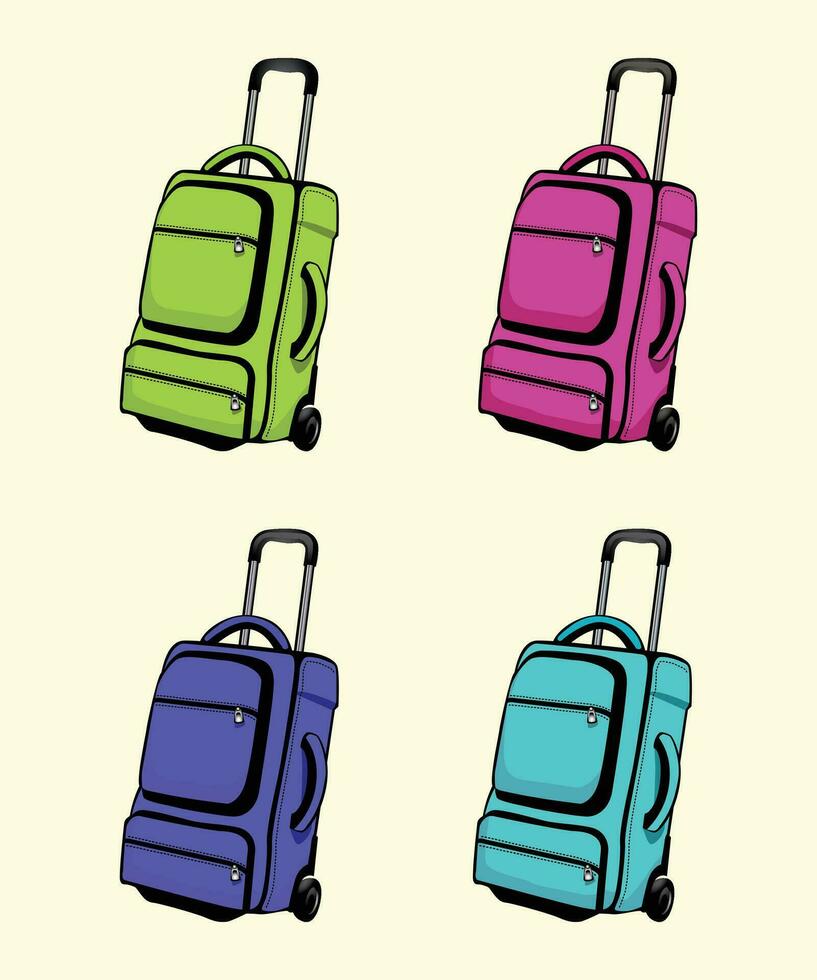 Luggage and Travel Bag, Suitcase, School Bag,  Stock Vector Illustrations
