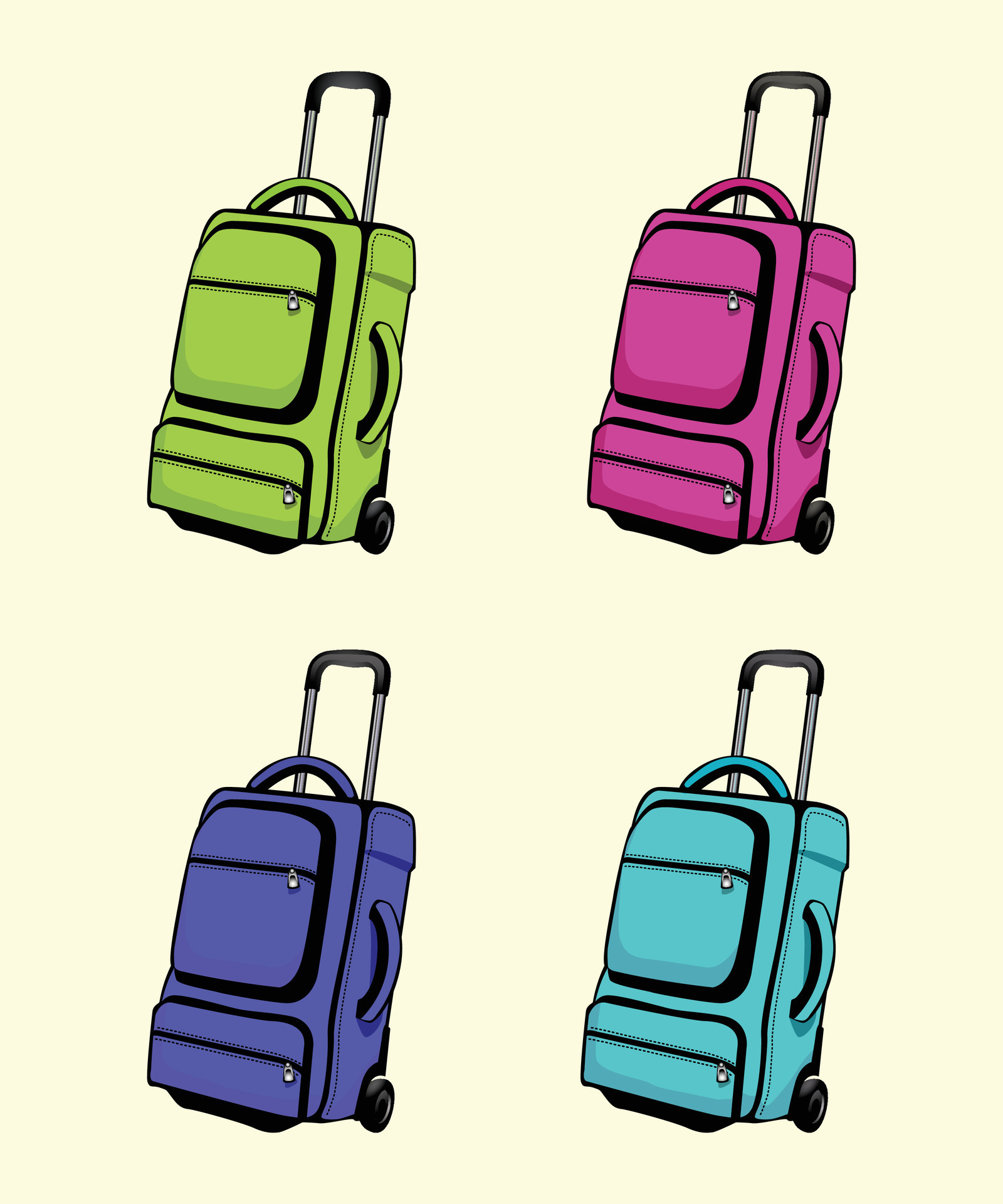 Luggage and Travel Bag, Suitcase, School Bag, Stock Vector