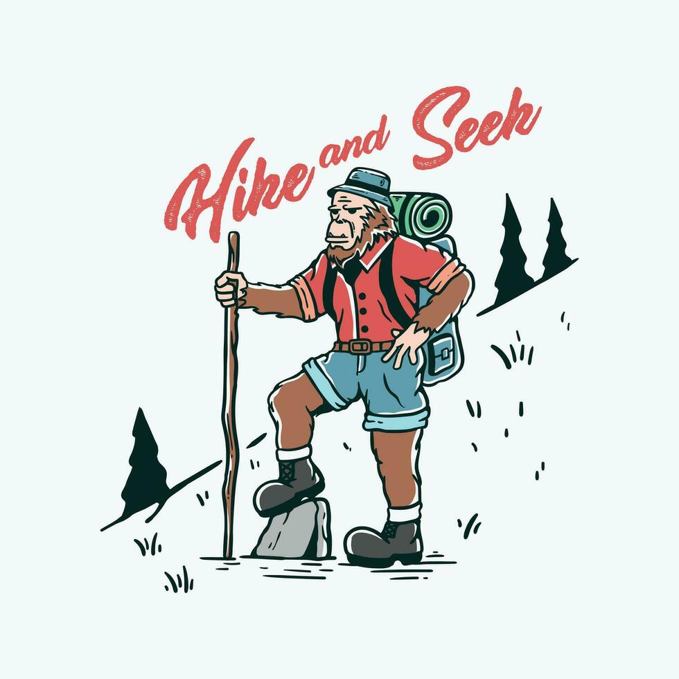 ilustración de un gorila alpinismo un montaña participación un palo en pie en un rock vector