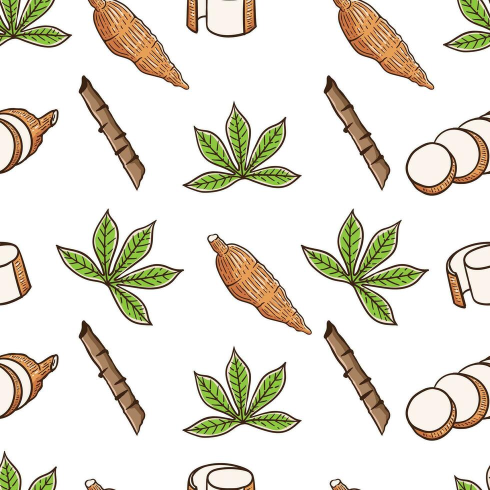 seamless pattern cassava cartoon illustration vector