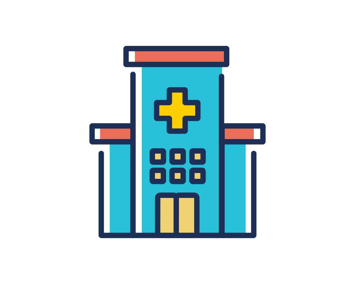 hospital building icon over white background, line and fill style, vector illustration