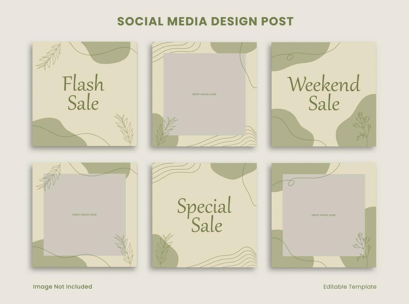 Set of Editable Social Media Design Post Template Decorated with Frame Green Blob Floral Object Background. Suitable for Advertising, Promotion, Branding Product Beauty, Cosmetic, Makeup vector