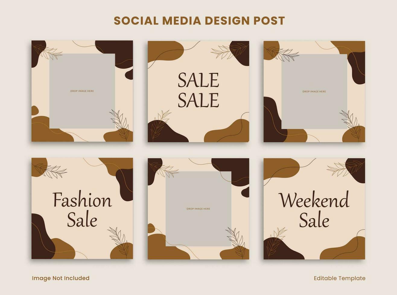 Set of Editable Social Media Design Post Decorated with Brown Blob and Botanical Object. Suitable for Advertising, Branding, Promotion, Product Fashion, Beauty, Food, Coffee, ETC vector