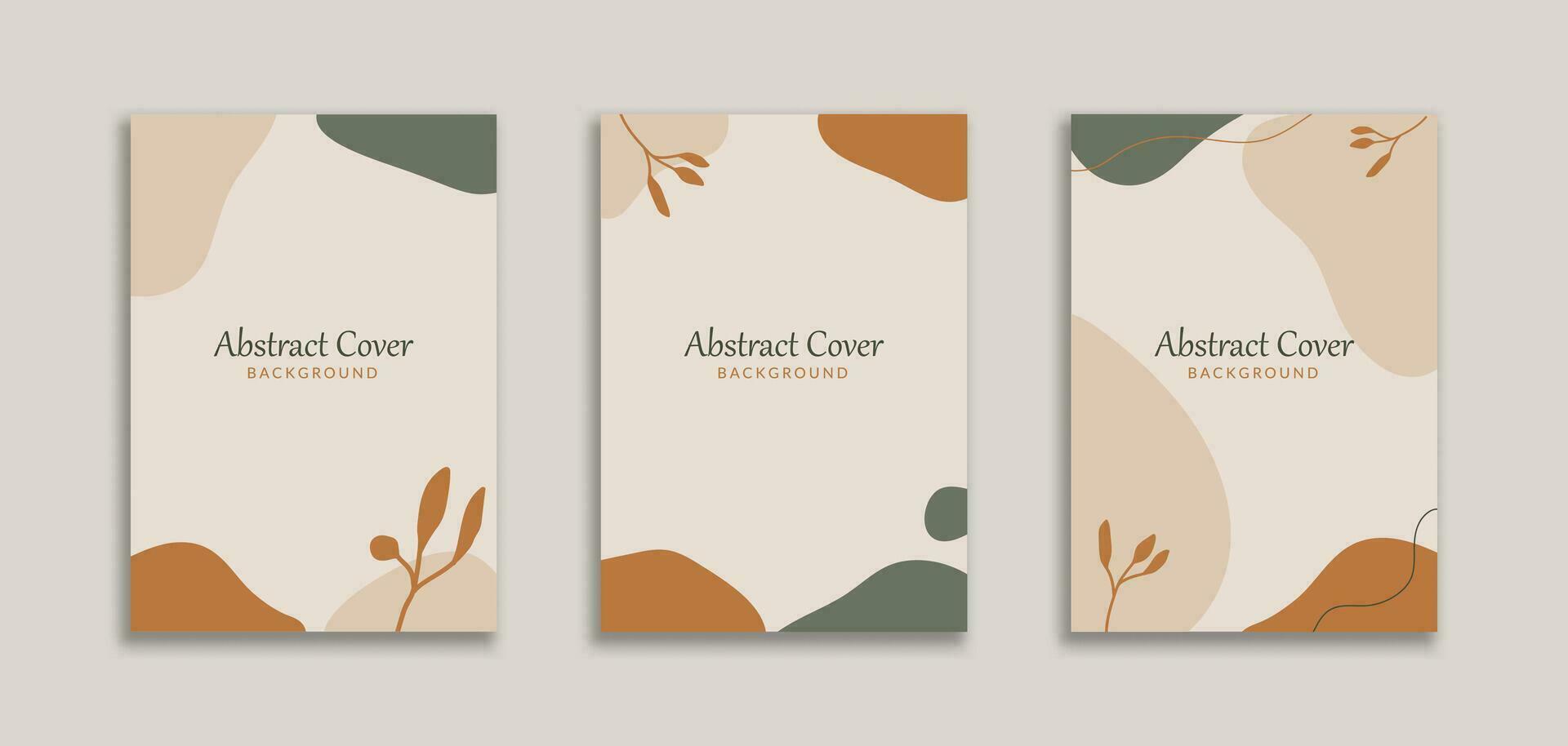 Set of 3 Beautiful Abstract Background with Orange Green Blob and Floral Object. Dynamic style for Cover book, booklet, banners , pamphlet, posters, frame, borders, presentations, flyers vector