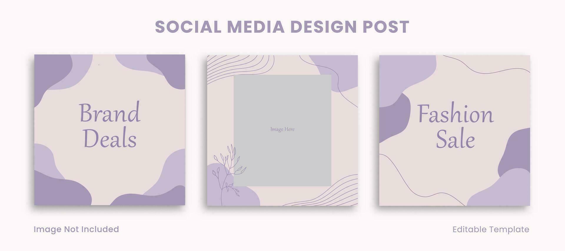 Set of 3 Editable Social Media Design Post Template Decorated with Purple Pastel and Floral Object. Suitable For Advertising, Promotion, Presentation, Seling Product Beauty Fashion, Cosmetic vector