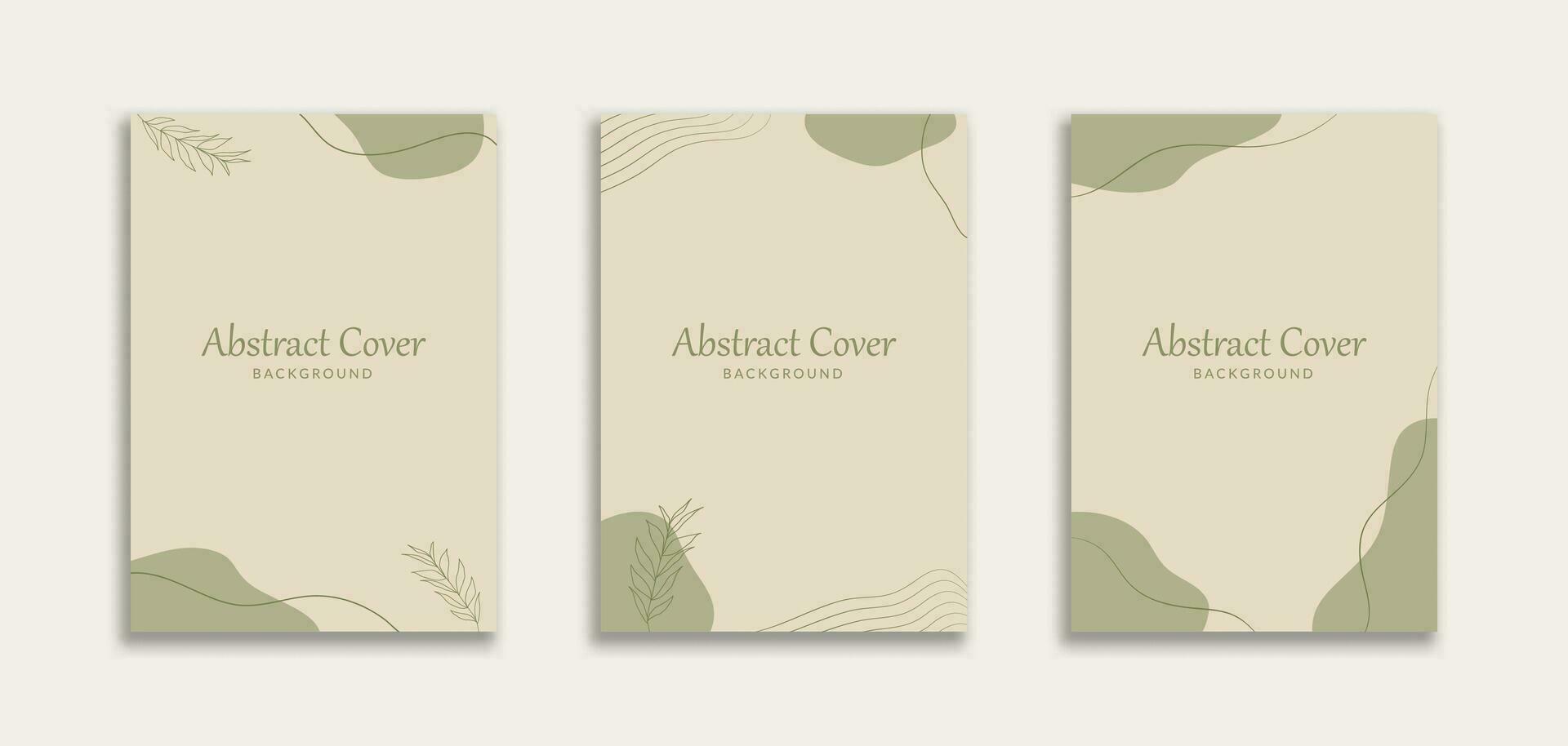 Set of 3 Simple Aesthetic Background A4 with Green Color Blob and Botanical Object. Dynamic style for Cover book, booklet, banners ,pamphlet, posters, frame, borders, presentations, flyers, ads vector