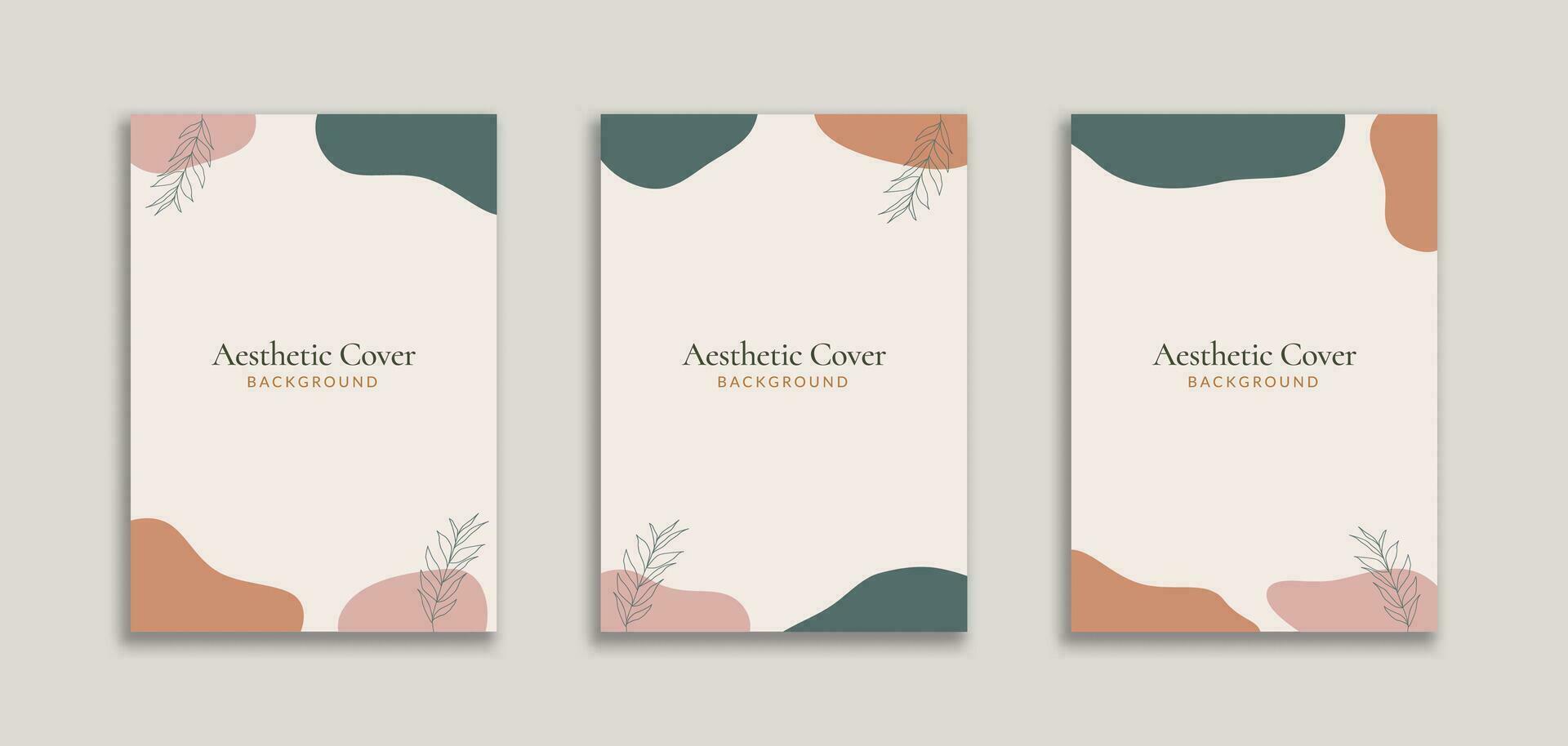 Set of 3 Aesthetic Abstract Background A4 with Orange Green Pink Pastel Blob and Leaf Object. Dynamic style for banners, cover book, booklet, pamphlet, posters, frame, borders, presentations, flyers vector