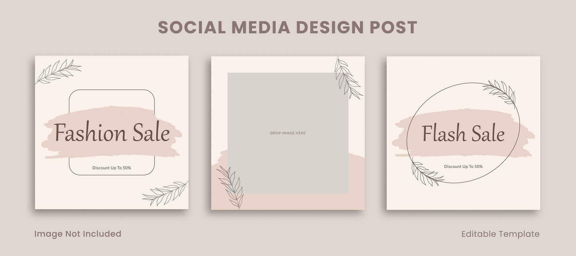 Set of Editable Social Media Design Post Template Decorated with Pink Botanical Frame. Suitable for Advertising, Promotion, Branding Product Beauty, Fashion, Cosmetic, Feminine vector