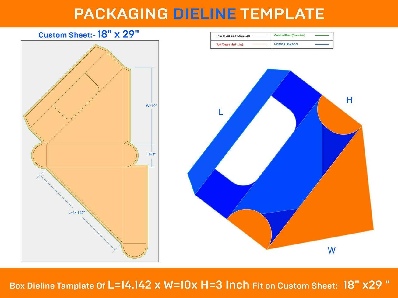 Triangel Display Gift Box 14.142x10x3 inch, Dieline Template vector