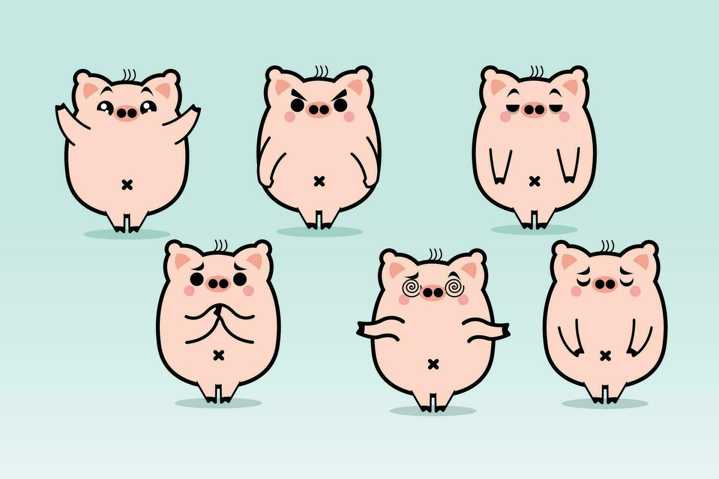 Pig Mascot Set Free Cartoon Character vector