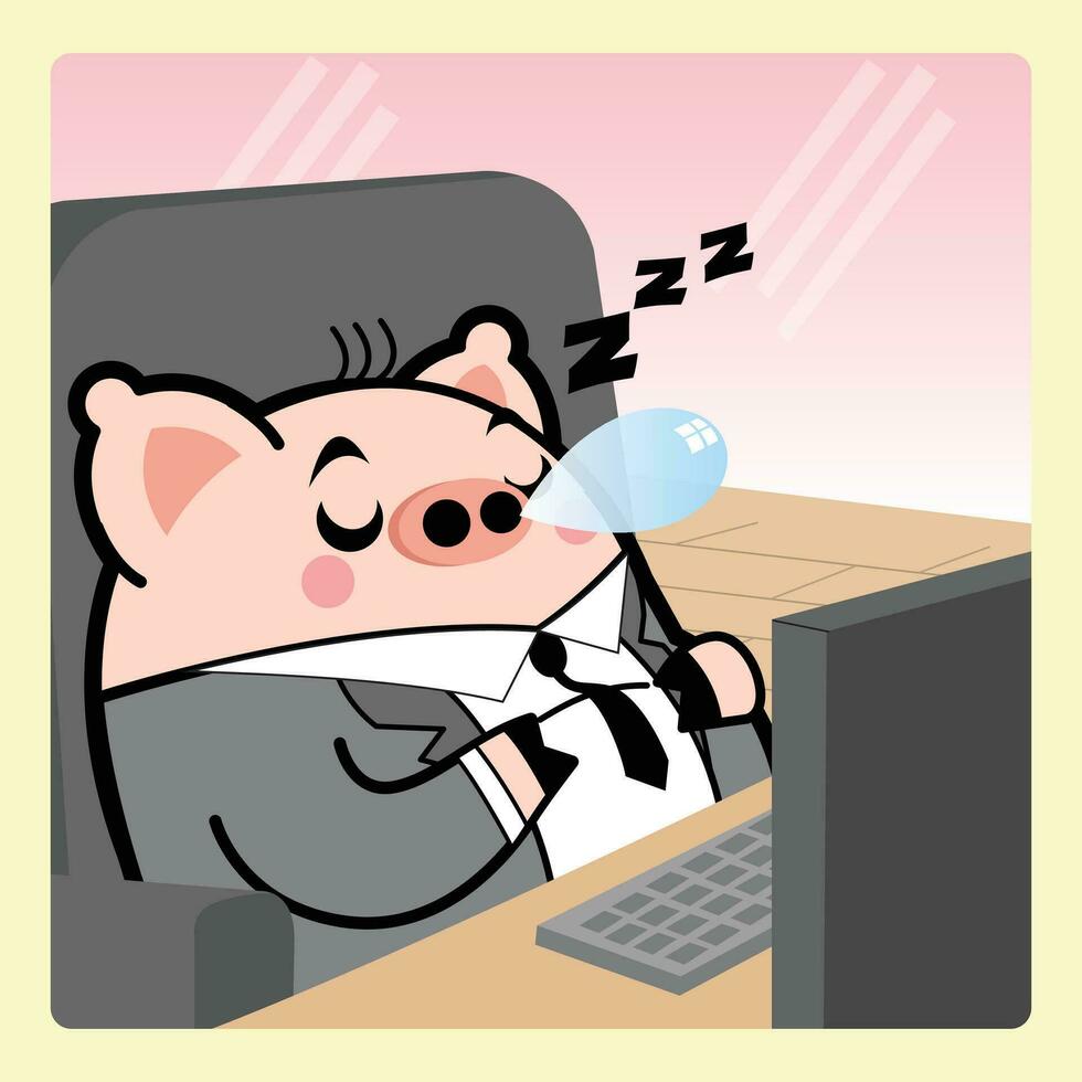 cerdo dormir en oficina dibujos animados personaje gratis vector ilustraciones