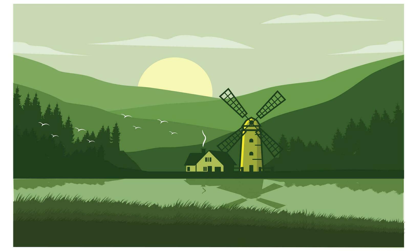 wind Mill landscape illustrator vector