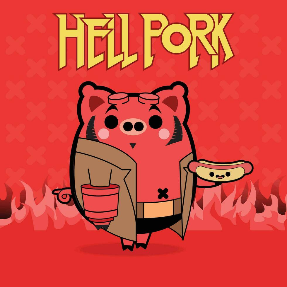 Hell Pork Mascot Design Free Vector Illustrations