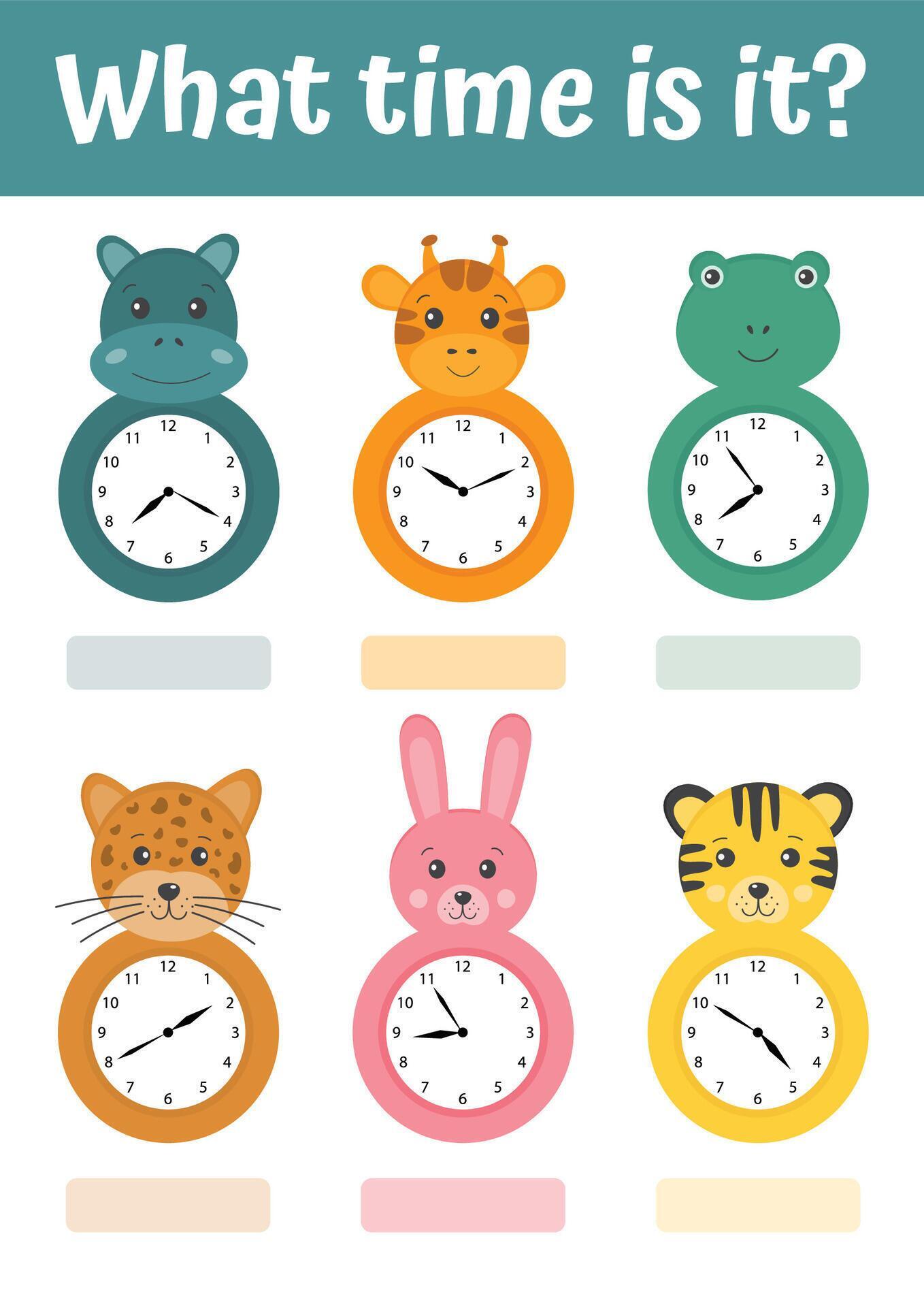 Telling time educational activity with clock in shape of cartoon funny