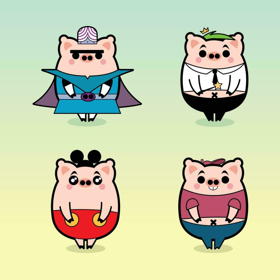 Pig Mascot Set Free Vector Illustrations