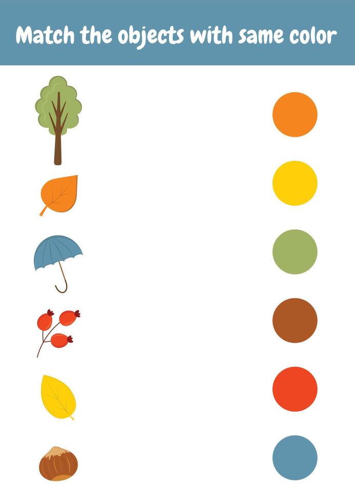 Match the objects with the same color. Color sorting game. Printable