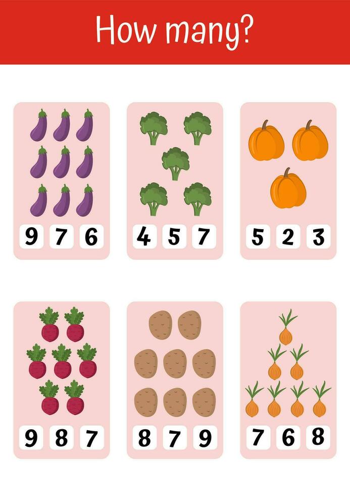 vistoso interesante matemáticas ejercicios para niños, juguetón hojas de trabajo, suma, sustracción, contando. adecuado para preescolar educación, pedagógico propósitos. vegetales y frutas matemático liza. vector