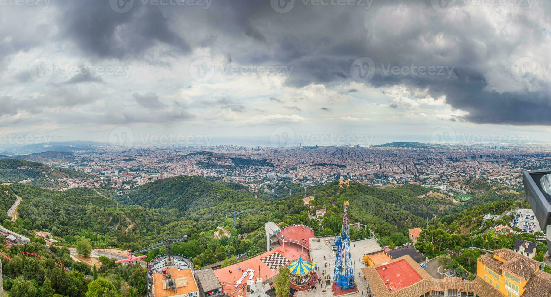 Panoramic view over Barcelona from Tibidabo viewpoint photo