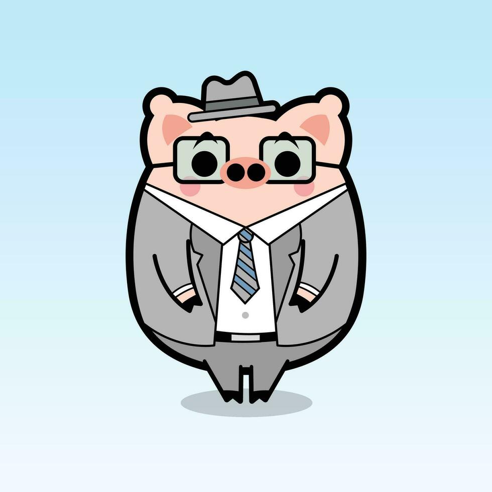 Gentle Pig Cartoon Character Free Vector Illustrations