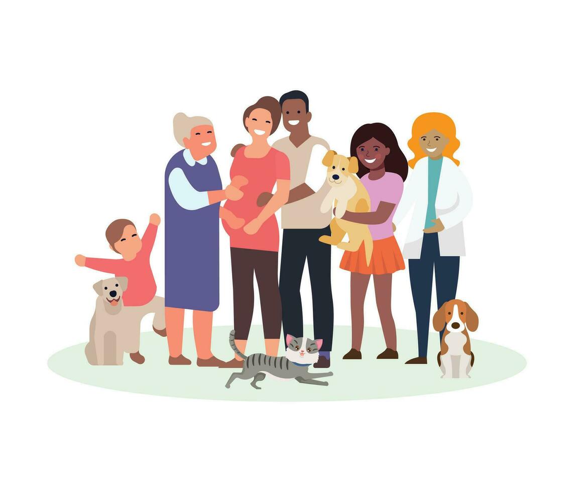 Happy Family With Pet Animal Free Vector Illustrations