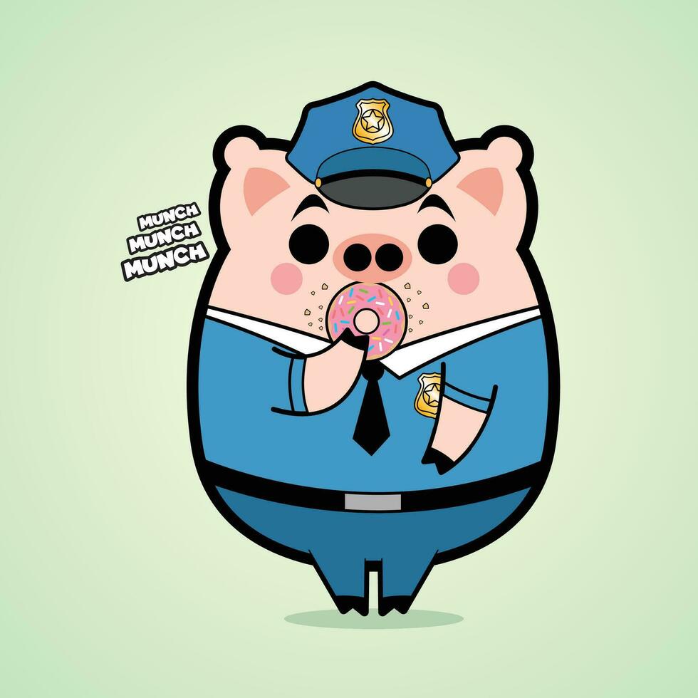 Pig Eating Donut Cartoon Character Free Vector Design