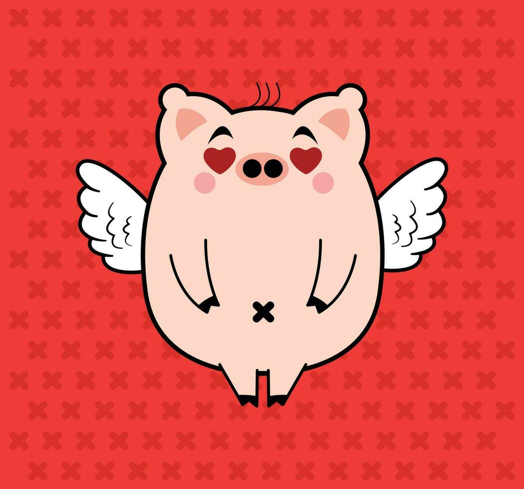 Cupid Cartoon Pig Free Vector Design